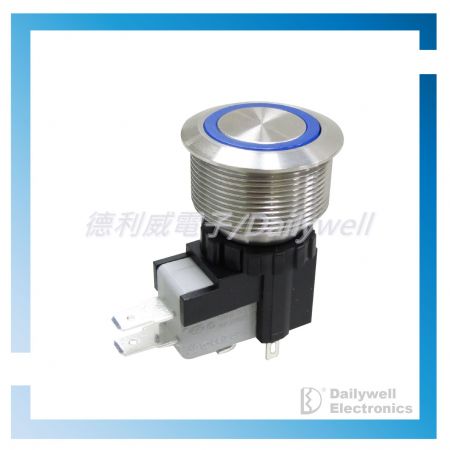 Interruptor metálico de alta corriente de 25 mm con anillo de iluminación azul
