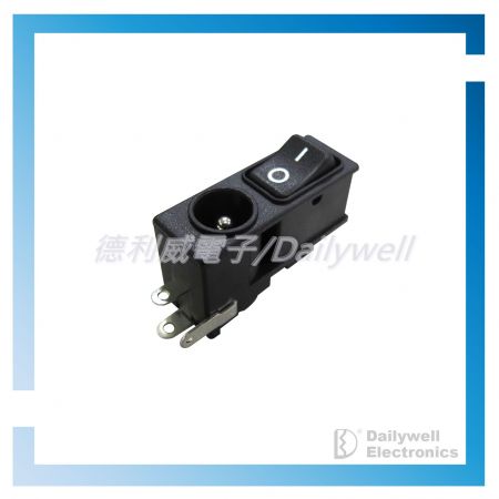 Sakelar rocker horizontal DC dengan jack daya