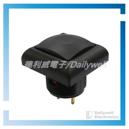 Sub-miniature pushbutton switch with square cap and LED