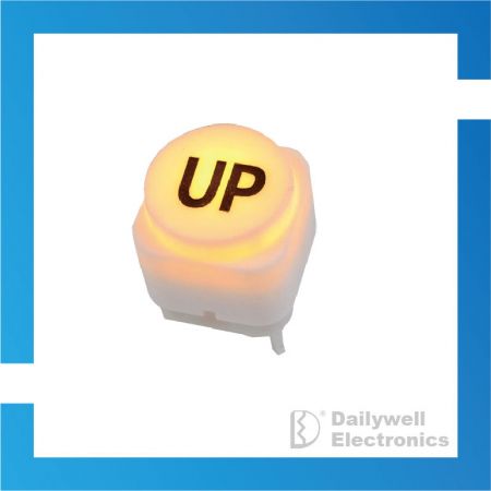 Gul ljus takt switch med UP-ord på kåpan