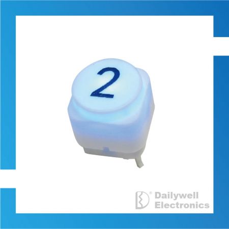 Blue light tact switch with number "2" on cap