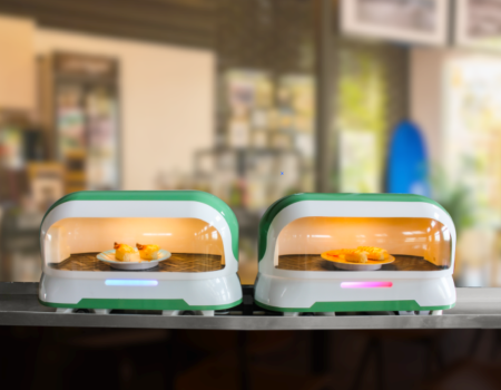 Doble-section na rail food delivery robot