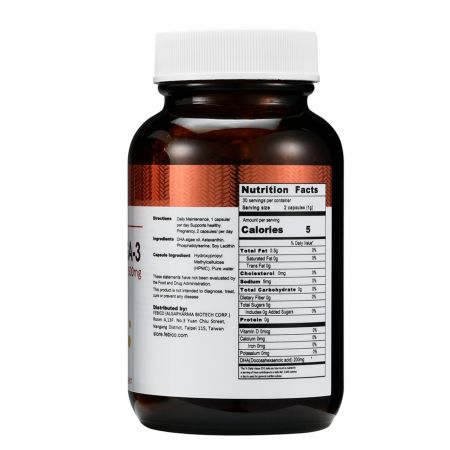 Datos nutricionales del aceite de algas DHA