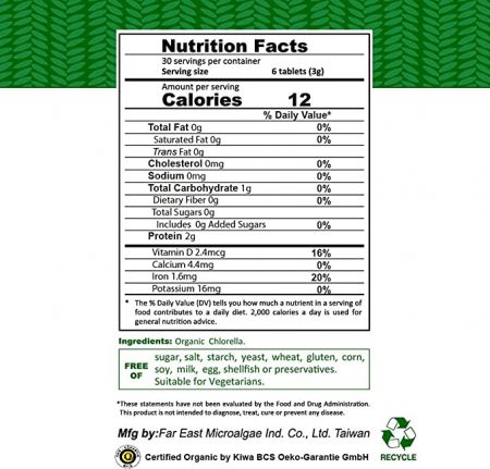 Bio-Chlorella 500mg Nährwertangaben