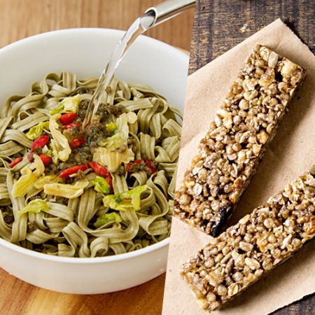 Snack (barrette di granola, noodle)