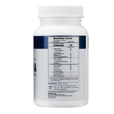 ข้อมูลโภชนาการของสปิรูลินาออร์แกนิค 500 มิลลิกรัม