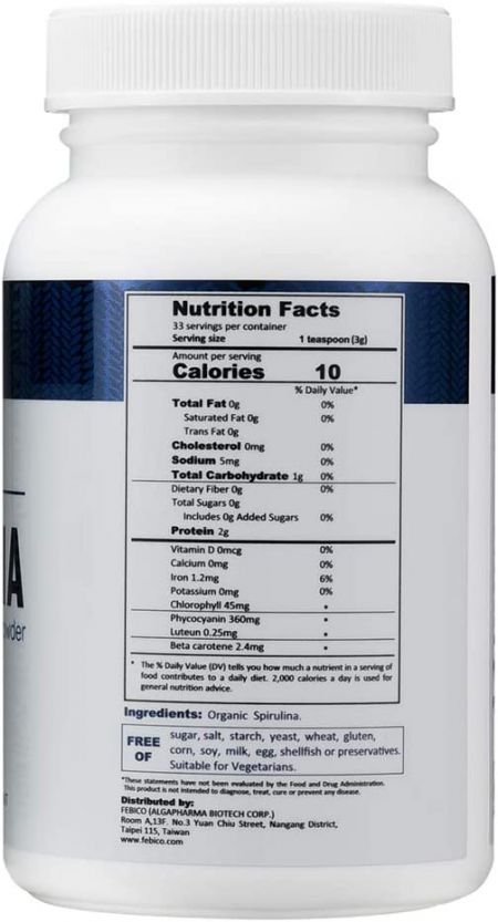 Organic Spirulina powder Nutrition Facts