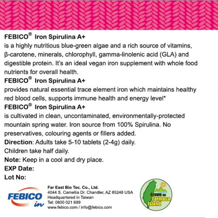 Dane odżywcze wzbogacone żelazem w spirulinie po lewej stronie