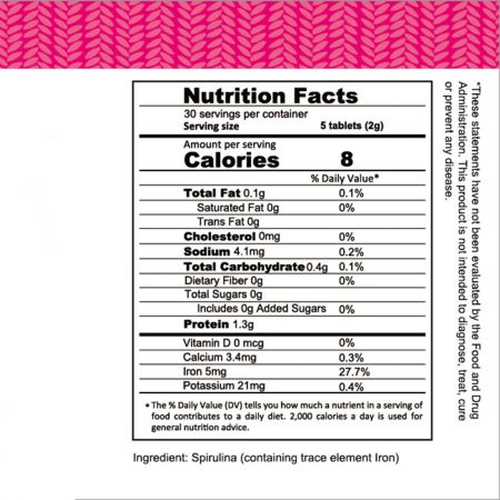 Iron Enriched Spirulina Nutrition Facts right