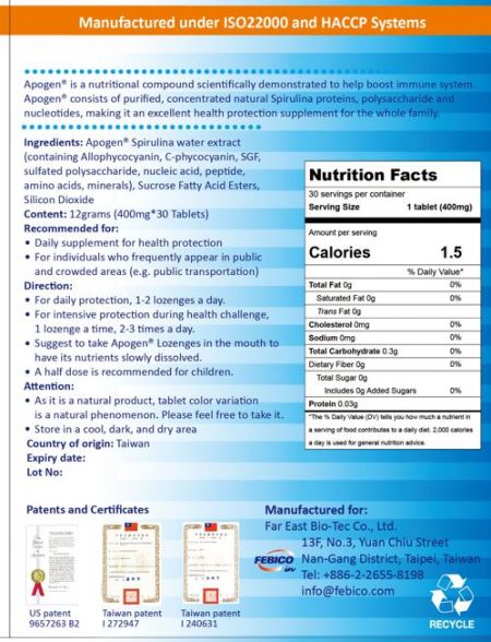 Información nutricional de los caramelos Apogen para el sistema inmunológico