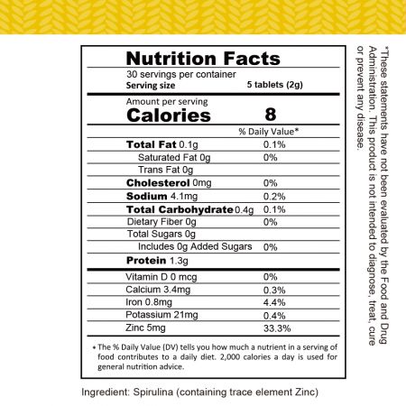 Zinc Enriched Spirulina Nutrition Facts