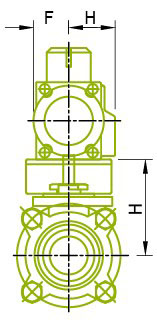 Vista lateral: Montar atuador para válvula de esfera
