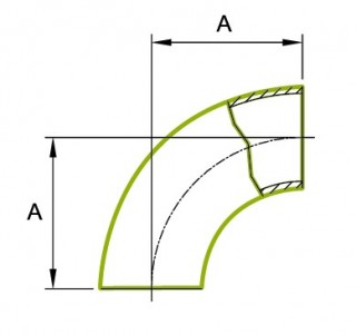 90° Короткий изгиб трубы 1.5D 3A