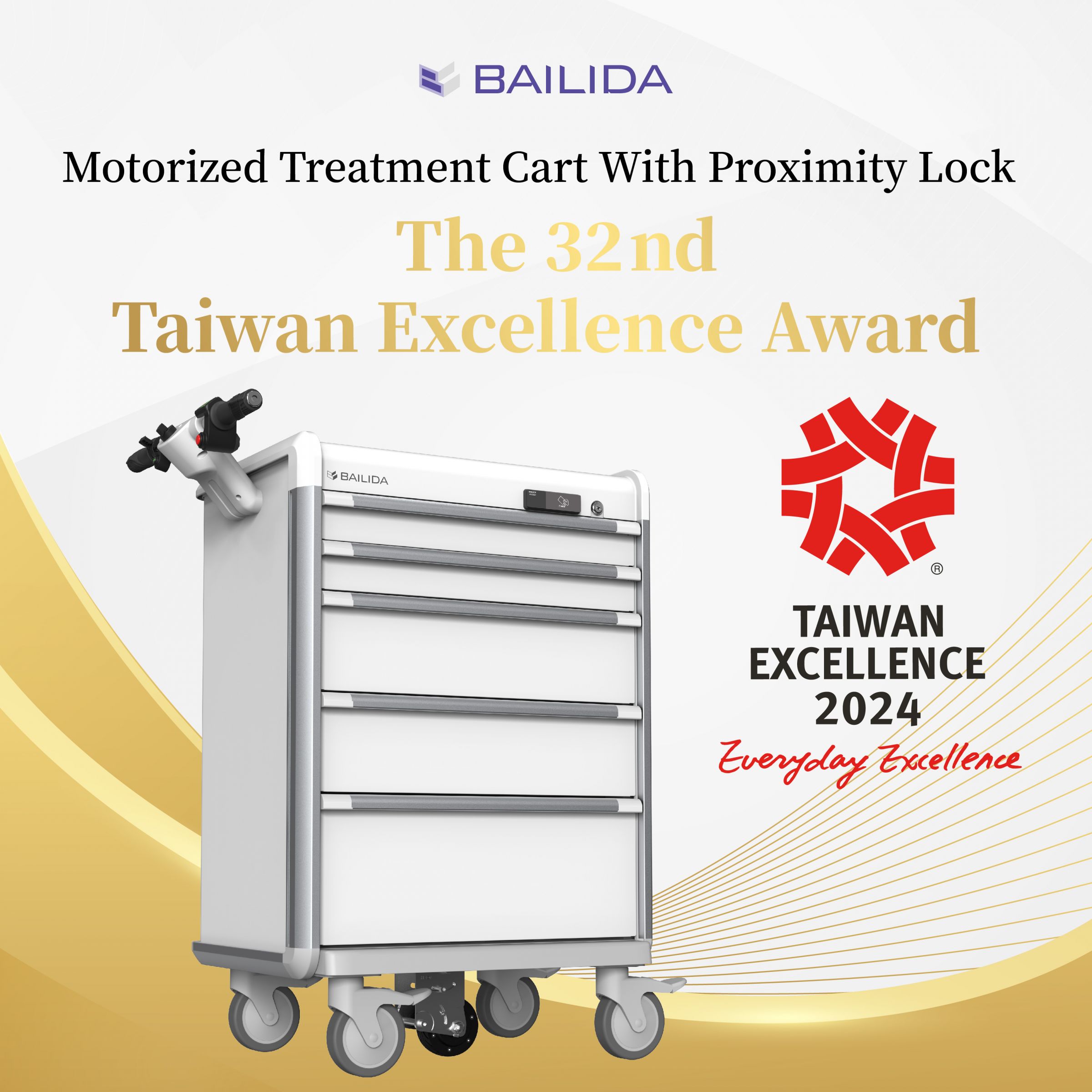 Gerobak Perawatan Bermotor Dengan Kunci Jarak (Seri EX) BAILIDA telah mendapat penghargaan Taiwan Excellence Award ke-32.