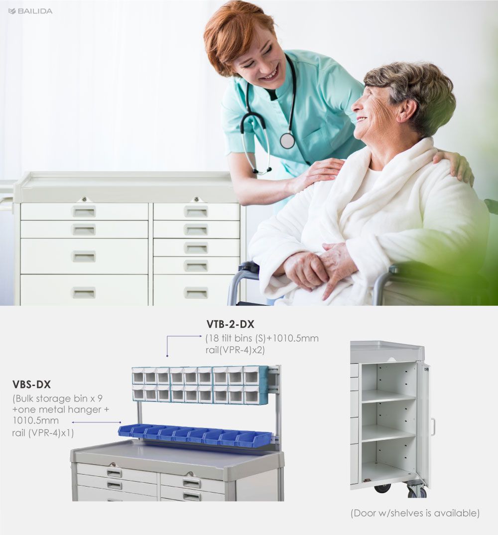 BAILIDAのダブルメディカルカートは、病院での多目的使用に最適なソリューションです。