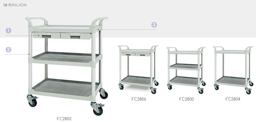 BAILIDA lightweight transport cart features open shelving option.