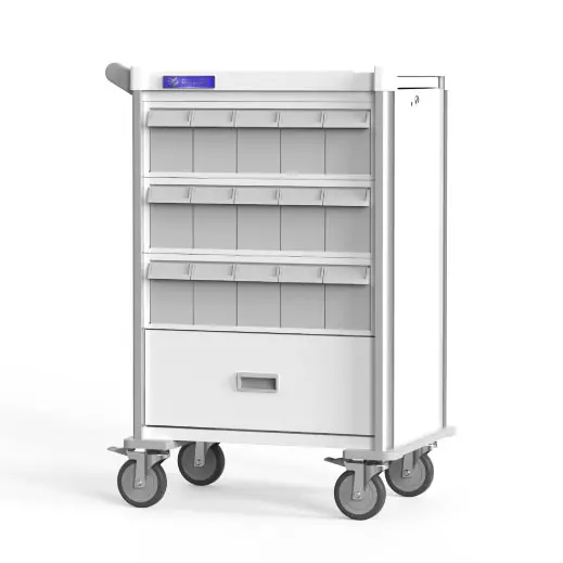Carrello medico per il trasporto e la distribuzione dei farmaci.