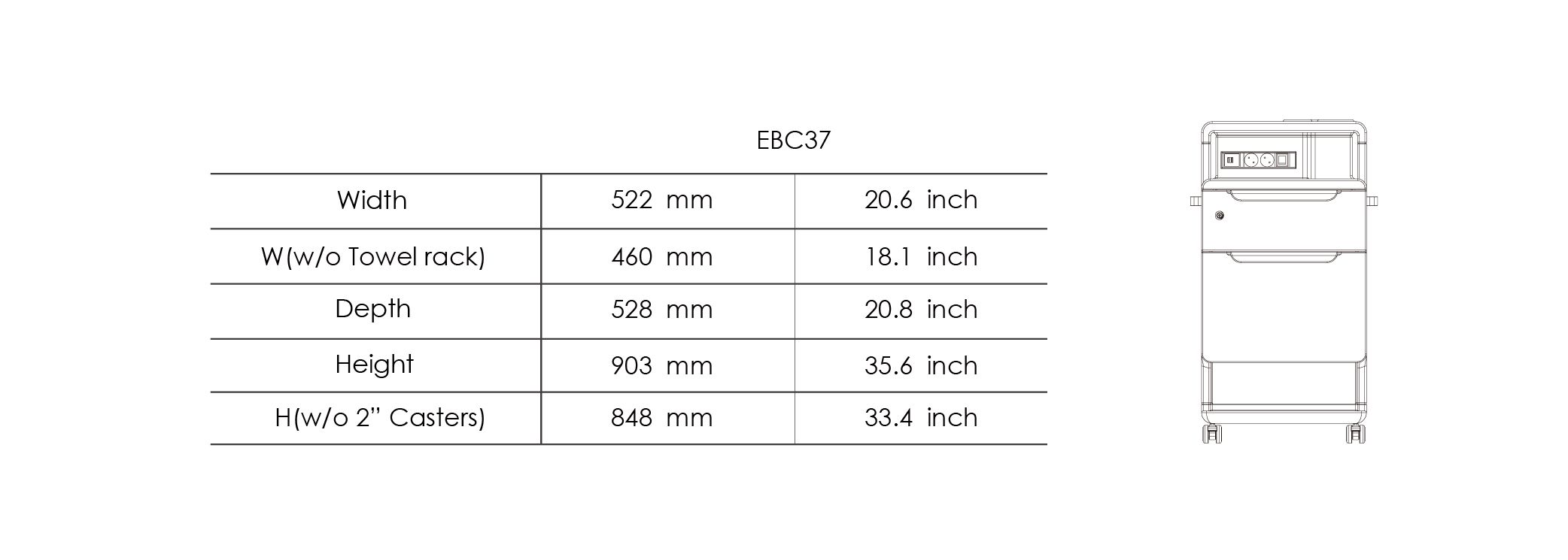 Spécifications de la table de chevet d'hôpital.