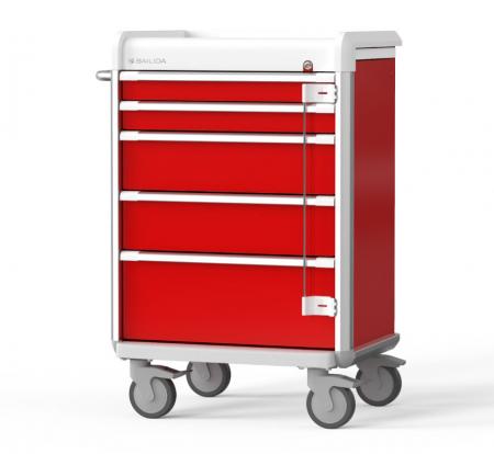 Emergency Medical Cart With Magnetic Locking Bar, Tool-Free And Height Adjustable Side Rail, Soft-Close Drawer Sliders