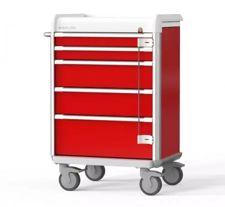 Emergency Medical Cart With Magnetic Locking Bar, Tool-Free And Height Adjustable Side Rail, Soft-Close Drawer Sliders - Highly Customizable Crash Cart.
