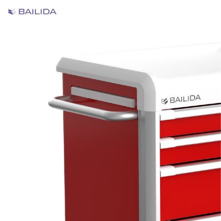 Emergency Medical Cart is equipped with patented magnetic locking mechanisms.