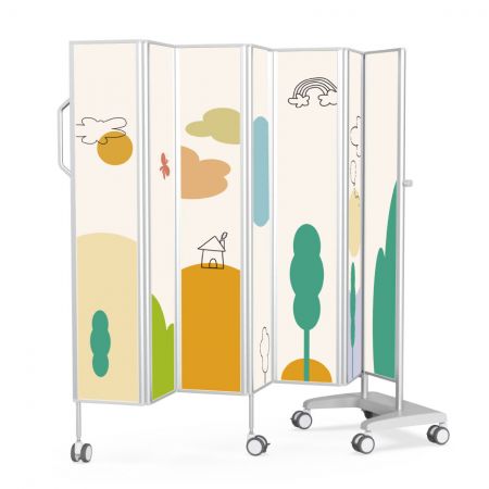 Écran de confidentialité pliable médical imprimé. - Écran de confidentialité pliable médical imprimé avec de belles vues, images et icônes.