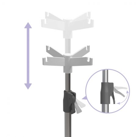 पहिया वाले समायोज्य IV पोल को उपयोगकर्ताओं के लिए सुविधाजनक ऊंचाई समायोजन के लिए हाथ से दबाए जाने वाले स्विच के साथ डिज़ाइन किया गया है।
