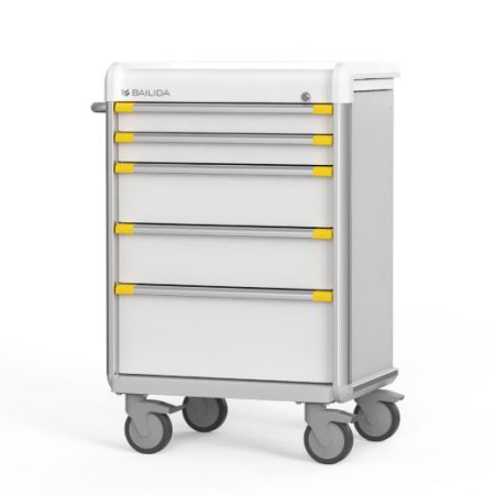 Wózek izolacyjny - Wózek izolacyjny wyposażony w dużą szufladę do przechowywania i zabezpieczania osobistego sprzętu ochronnego personelu medycznego.