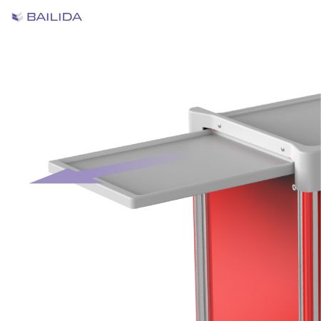 Zone de travail étendue avec surface de travail coulissante.