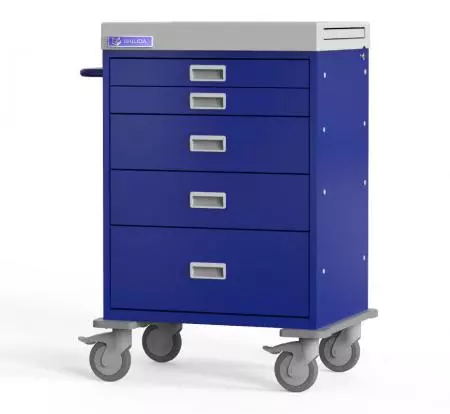 Medische anesthesiewagen met duurzame bumper, accessoires met vaste hoogtebevestiging, zijtafel - Anesthesievoorraadkar met beschermende bumper, accessoires met vaste hoogte-assemblage, verlengde tafel.