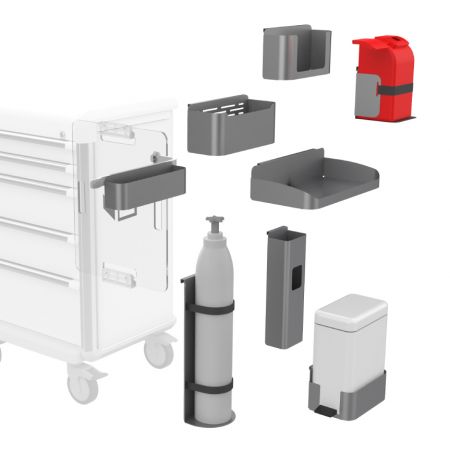 Zijdelingse accessoires - Medische kar accessoires om aan de zijkant van de medische kar of trolley te monteren.