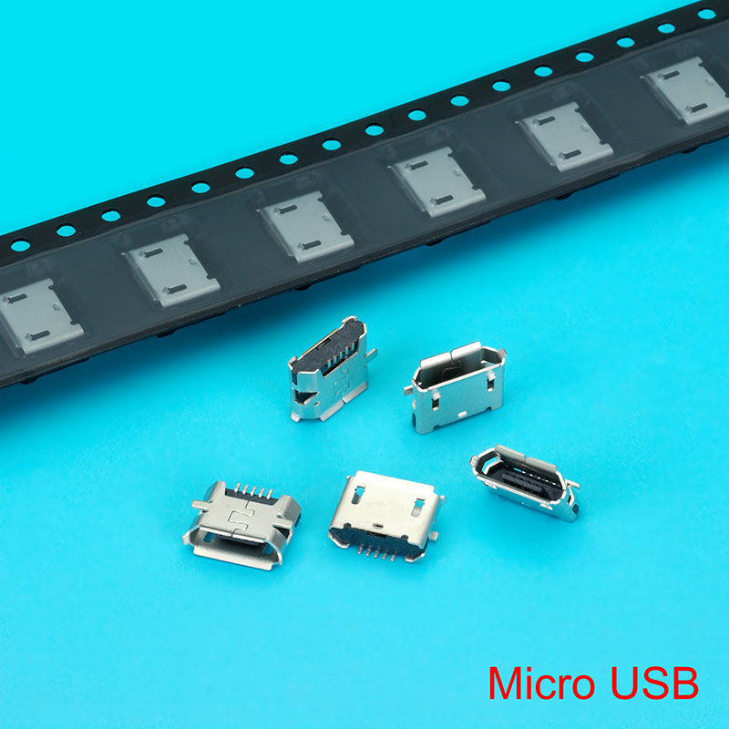Conector Micro USB com Contato de Bronze Fosforoso e Carcaça Preta.