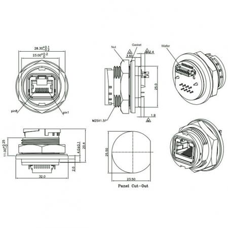 帶晶圓Cat. 5e RJ45插座