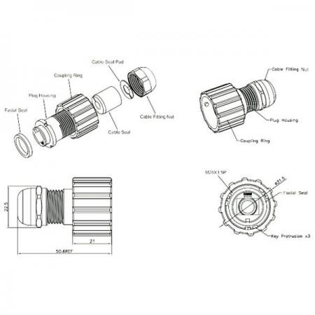 电缆侧金属防水连接器