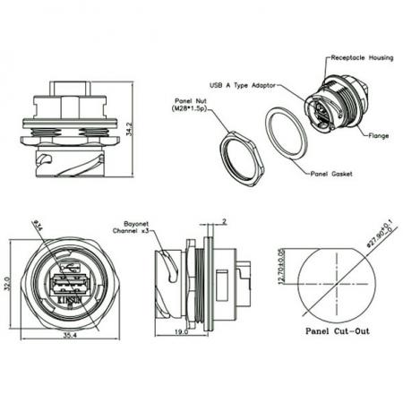 Accoppiatore USB/A metallico impermeabile