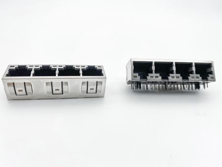 Conector PCB de entrada lateral con varios puertos y LED.