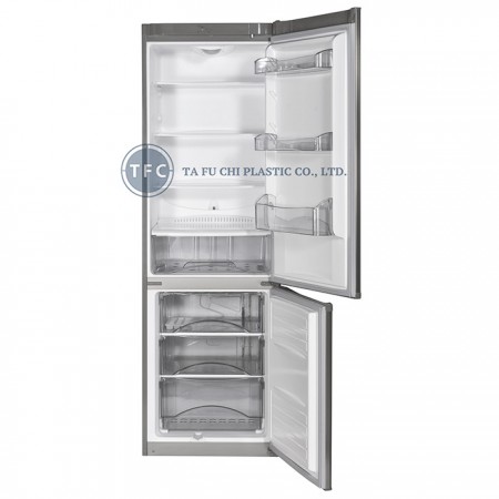 冰箱內裡使用ABS薄板，耐低溫好加工。