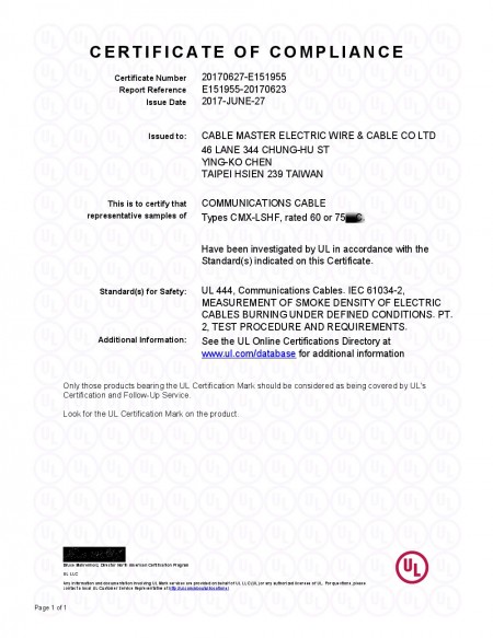Certificat de conformité E151955-4.1