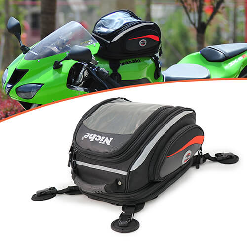 Bolsas, mochilas y otros accesorios de transporte para moto.