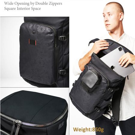 Spacious main compartment wide opening, Large front pocket,Internal 15.6 inch Laptop sleeve attachment Magnetic.