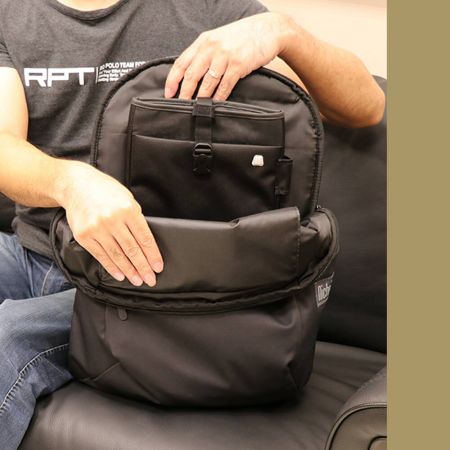 7.9 inch iPad sleeve with magnetic snap buckle on back can be attached to FasRelis system backpack.