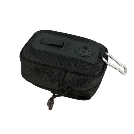 Accessories pouch 3 ways attachment on the back, magnet buckle, belt clip and webbing loop.