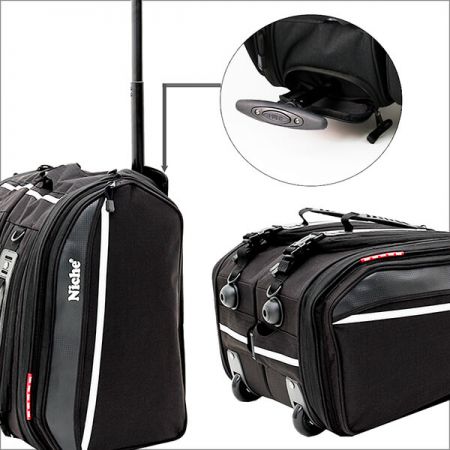 Motocyklové sedlové tašky přeměnitelné na cestovní tašku na kolečkách