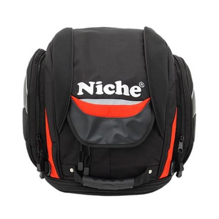 Motorcycle Rear bag is made of high quality 1680D with PVC backing Water Repellent fabric, Durable and Easy to clean. High visible reflective print logo on the front to enhance the safety of night. A large zipper pocket at each side with Reflective piping for enhanced visibility.