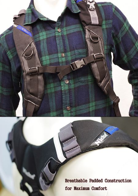 Suspenders para cinturón de herramientas con acolchado cómodo en los hombros, correa esternal, anillas en D, lazo de cinta resistente.