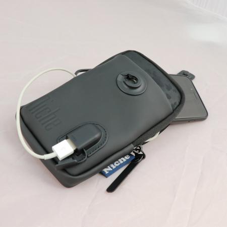 External USB charging port cell phone pouch waist bag for men.