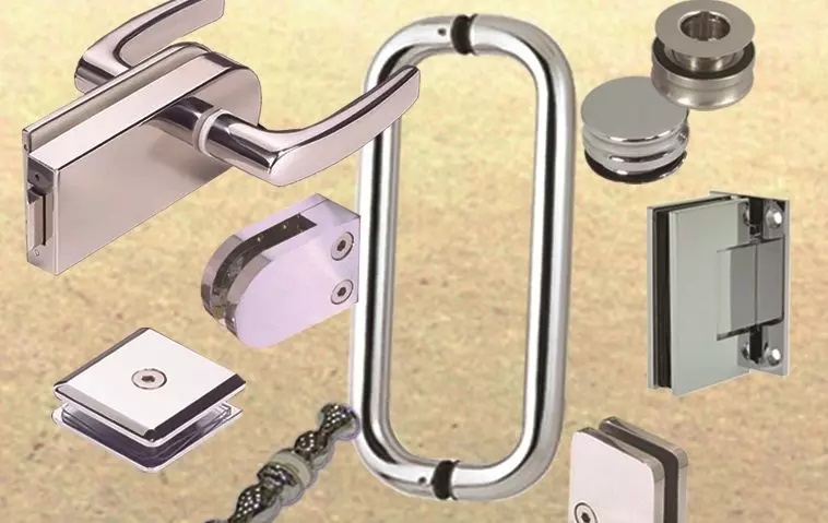 Glass door knob, glass clamp, glass hinge, glass handle and glass connector