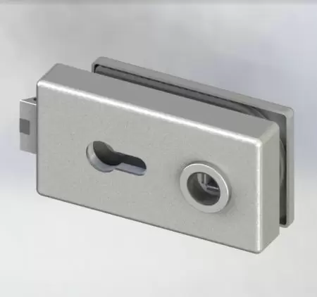 Glass Patch Lock, Square Type, Europrofile Cylinder Function - Glass Door Lock with mechanical latch and Square cover
