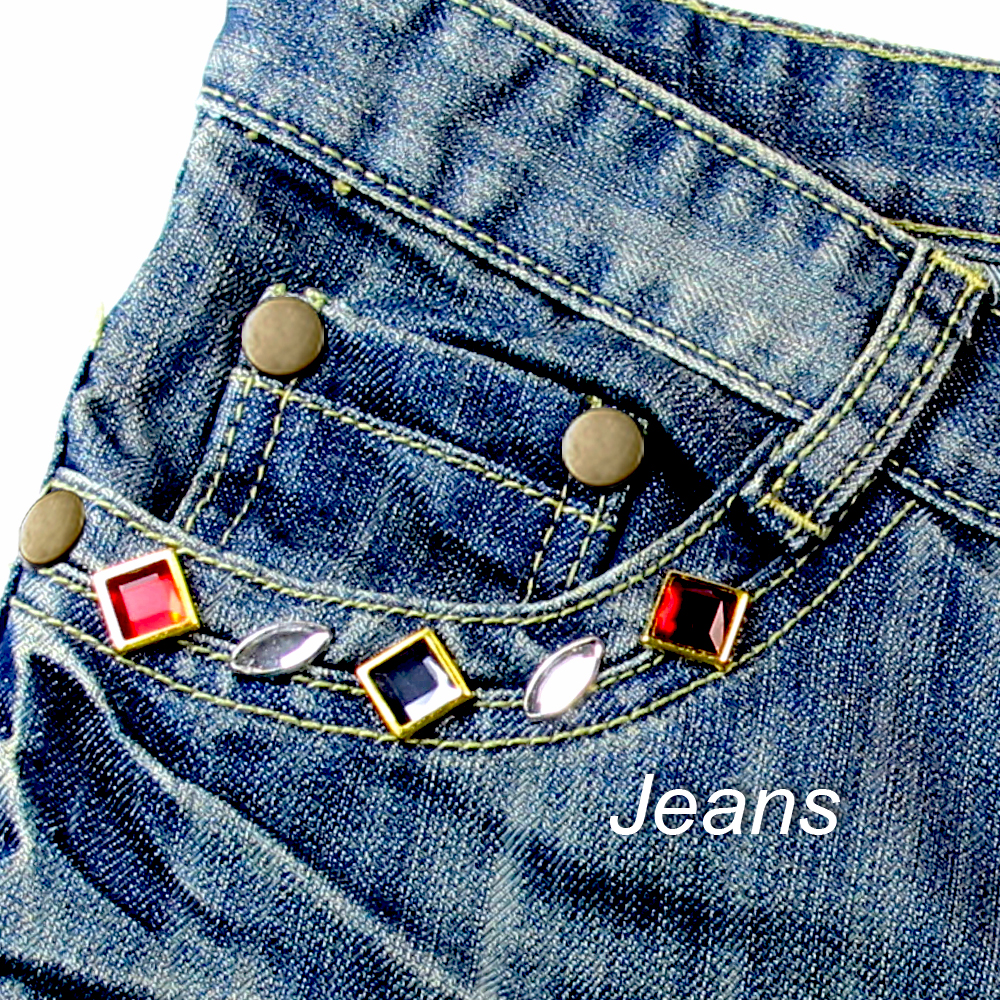 Buttons, rivets and studs used for jeans decoration