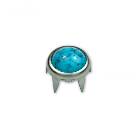 Pietra mezza rotonda da 11 mm in cornice metallica con testa di chiodo a punte. - Pietra cabochon da 11 mm con testa di chiodo a punte.